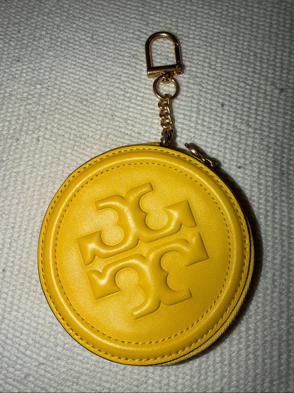 Tory Burch Yellow Round Leather Keyring Coin Pouch